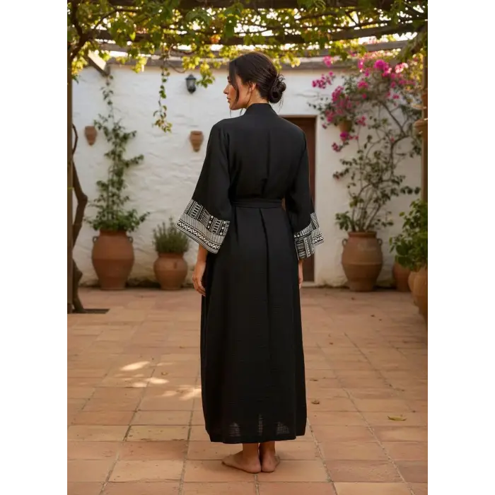 TRIBAL BORDÜR DETAYLI BOHEM MÜSLİN KAFTAN