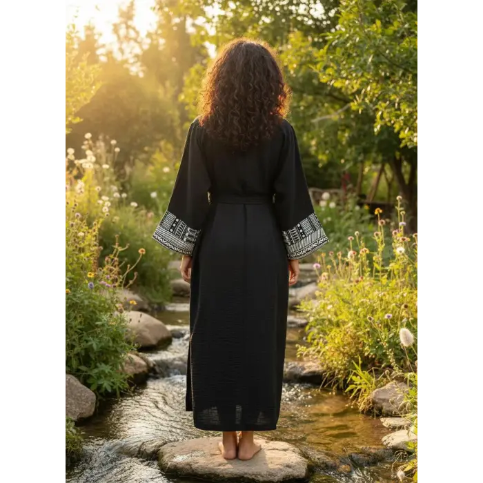 TRIBAL BORDÜR DETAYLI BOHEM MÜSLİN KAFTAN