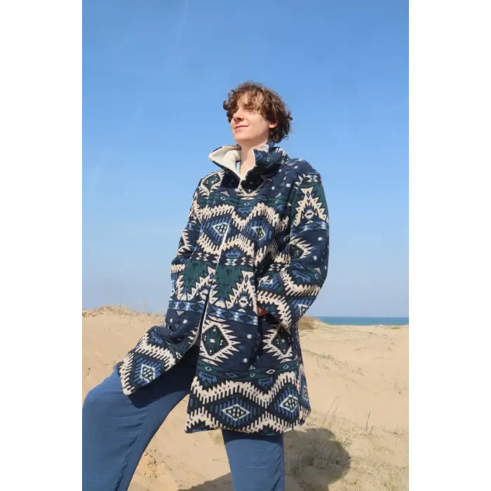 NAVAJO POLAR KİLİM DESEN PALTO