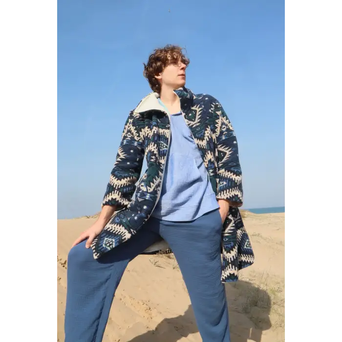 NAVAJO POLAR KİLİM DESEN PALTO