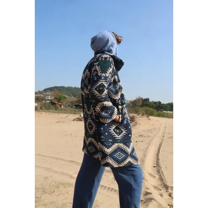 NAVAJO POLAR KİLİM DESEN PALTO