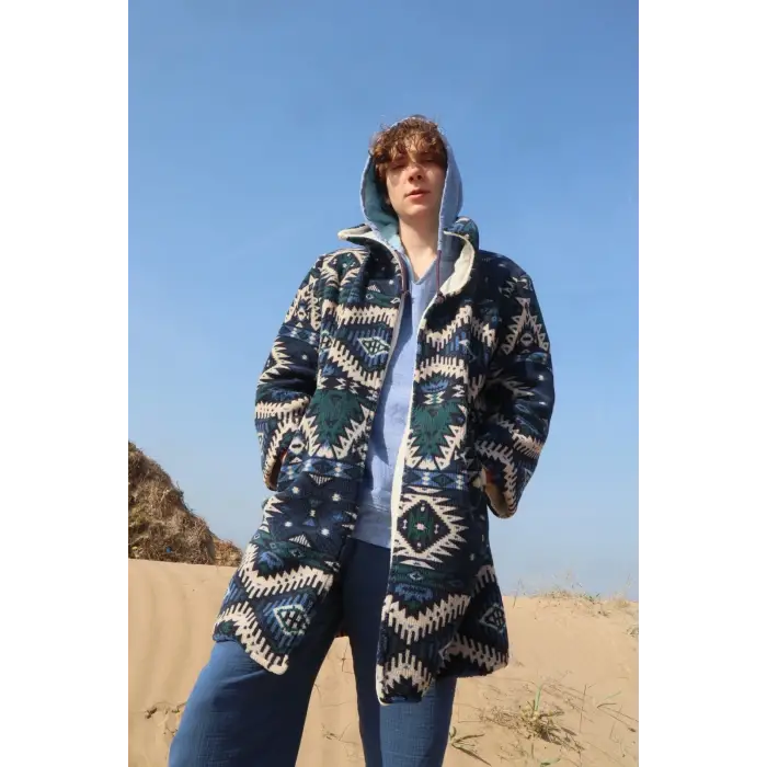 NAVAJO POLAR KİLİM DESEN PALTO