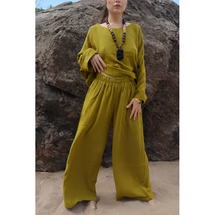 SOUL MÜSLİN BLUZ PANTOLON TAKIM / Fıstık Yeşili