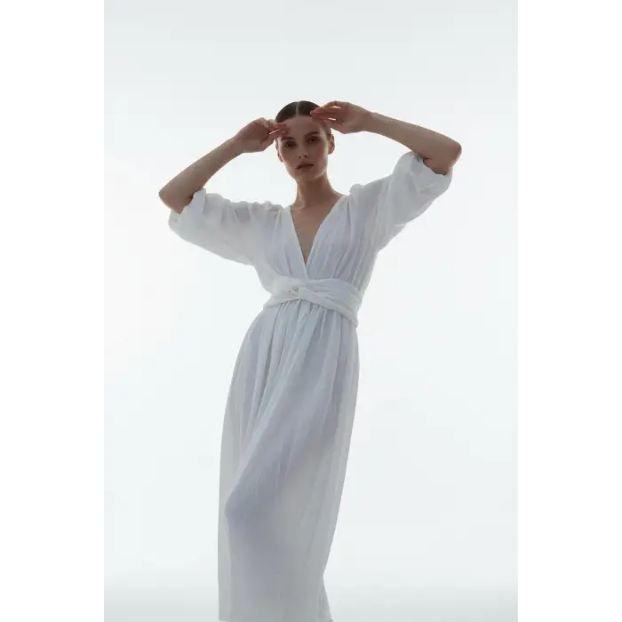 PEACE KEMER DETAYLI ŞİLE BEZİ ELBİSE