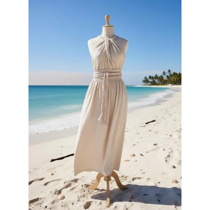 PETUNYA ÖRGÜ DETAYLI BOHEM ELBİSE / Bej