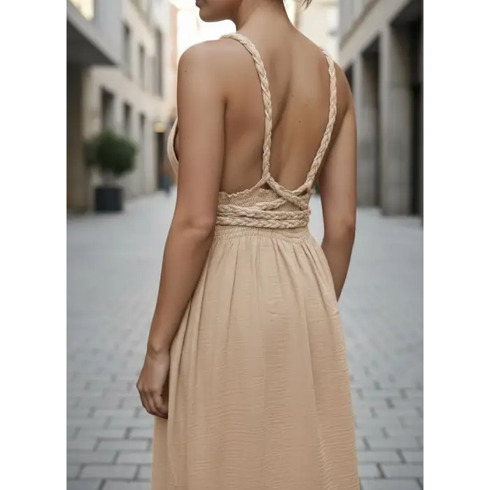 PETUNYA ÖRGÜ DETAYLI BOHEM ELBİSE / Bej