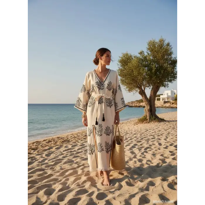 CORAL PAMUK BASKILI ELBİSE / mercan desen