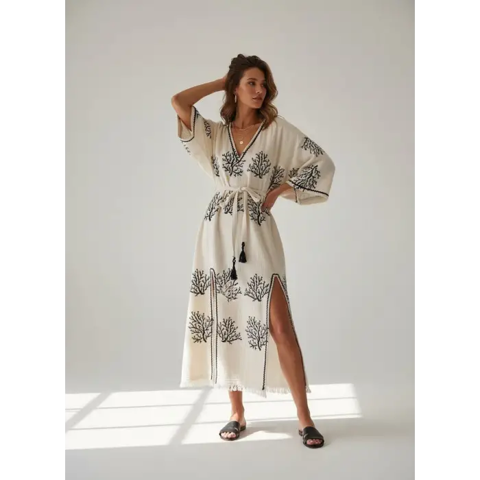 CORAL PAMUK BASKILI ELBİSE / mercan desen