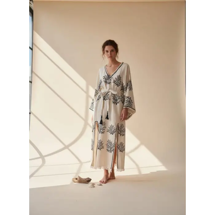 CORAL PAMUK BASKILI ELBİSE / mercan desen