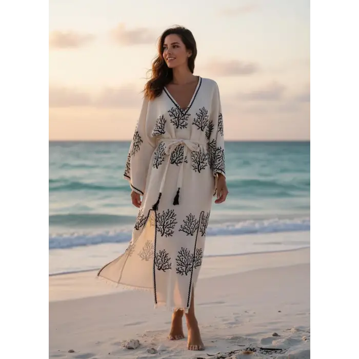 CORAL PAMUK BASKILI ELBİSE / mercan desen