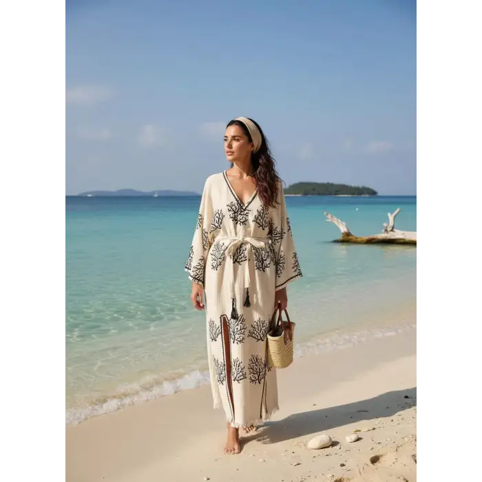 CORAL PAMUK BASKILI ELBİSE / mercan desen