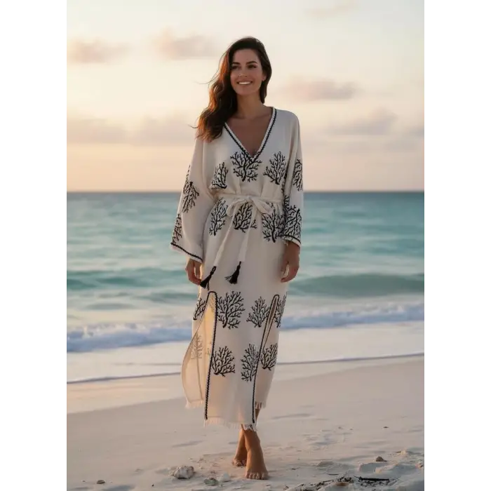 CORAL PAMUK BASKILI ELBİSE / mercan desen