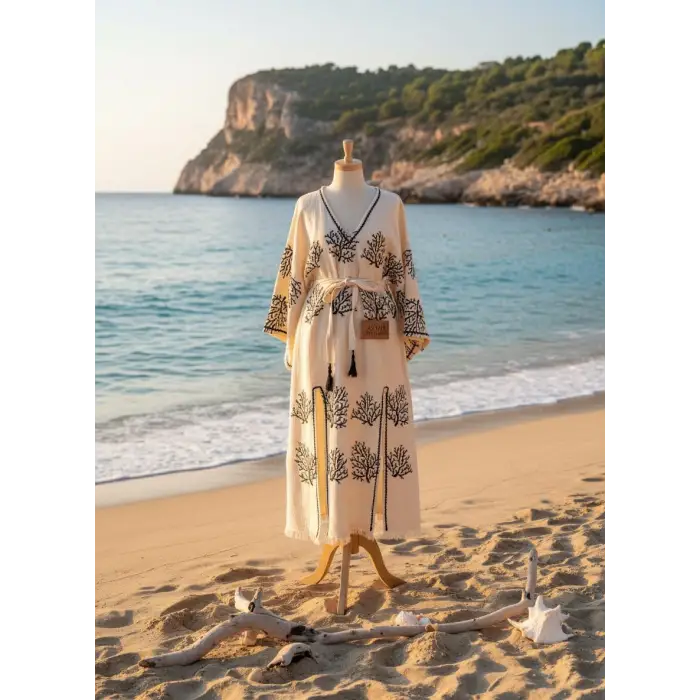 CORAL PAMUK BASKILI ELBİSE / mercan desen