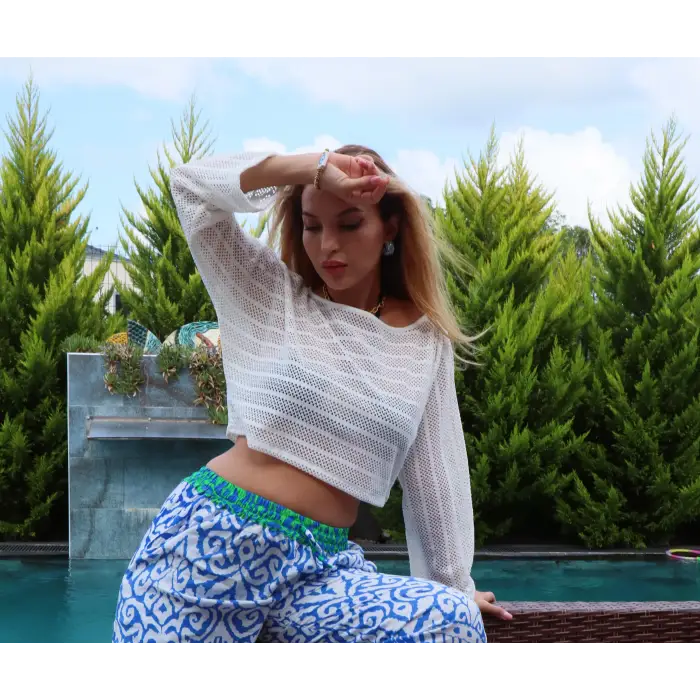 CROP FİLE BLUZ / Beyaz