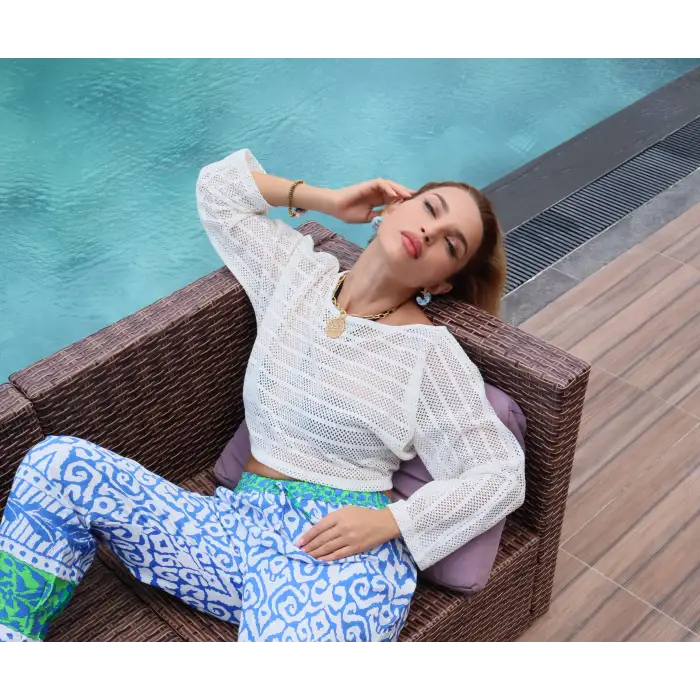 CROP FİLE BLUZ / Beyaz