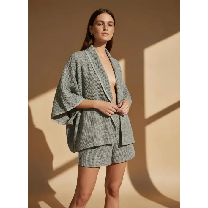 WAFFLE DOKUMA KİMONO & ŞORT TAKIM