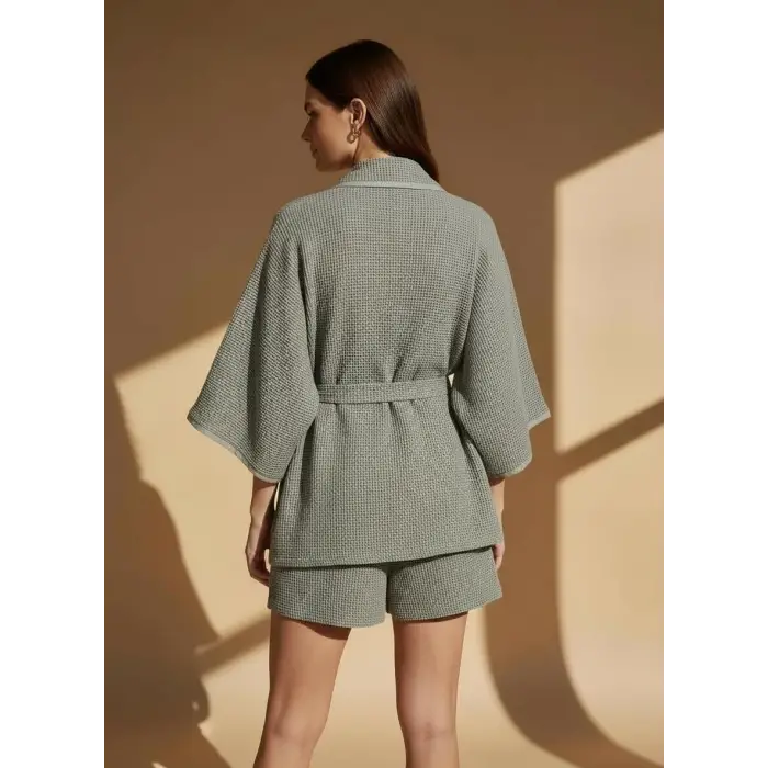 WAFFLE DOKUMA KİMONO & ŞORT TAKIM