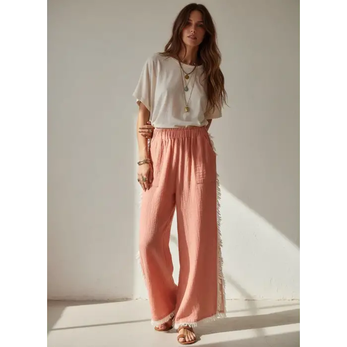 PÜSKÜLLÜ CRINCLE PANTOLON / Turuncu