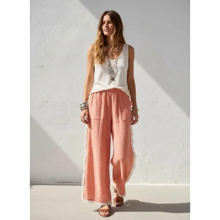 PÜSKÜLLÜ CRINCLE PANTOLON / Turuncu