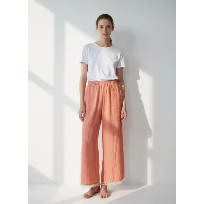 PÜSKÜLLÜ CRINCLE PANTOLON / Turuncu