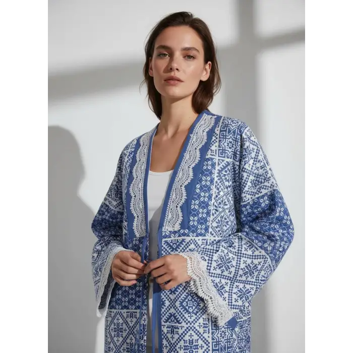 İZNİK ÇİNİ DESEN PAMUK KANVAS BASKILI CEKET