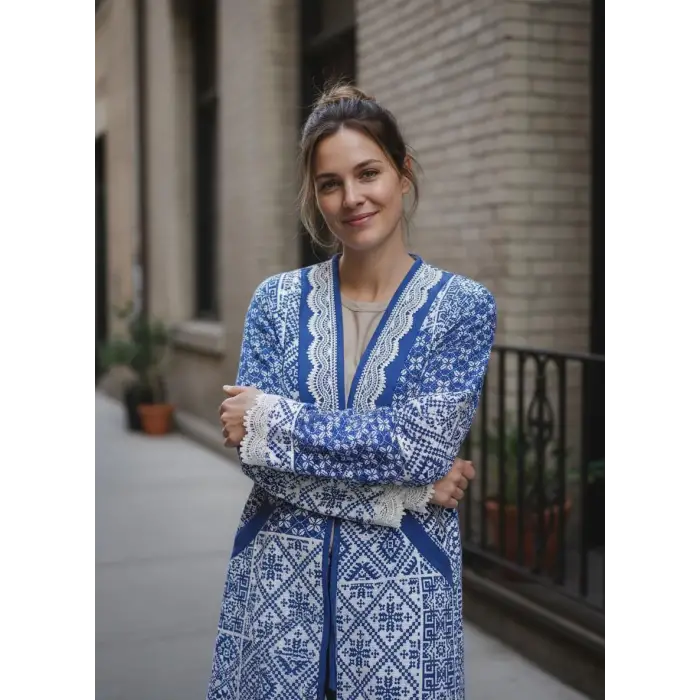 İZNİK ÇİNİ DESEN PAMUK KANVAS BASKILI CEKET