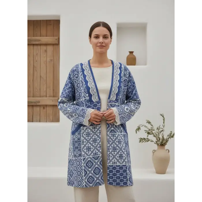 İZNİK ÇİNİ DESEN PAMUK KANVAS BASKILI CEKET