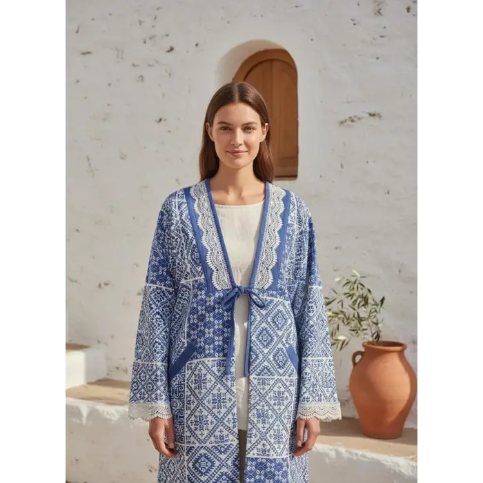 İZNİK ÇİNİ DESEN PAMUK KANVAS BASKILI CEKET