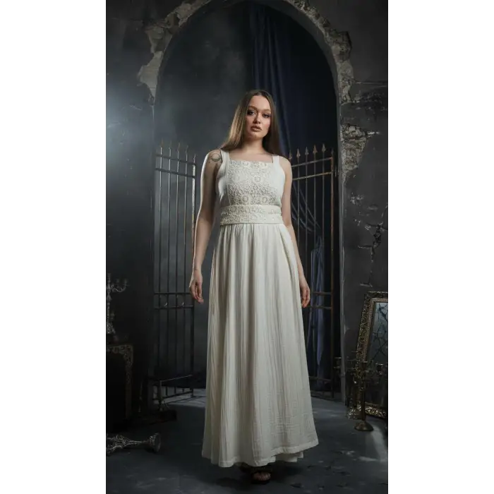 ARTENA ASKILI PAMUK DANTEL DETAYLI BOHO ELBİSE