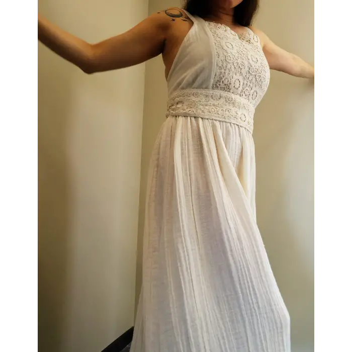 ARTENA ASKILI PAMUK DANTEL DETAYLI BOHO ELBİSE