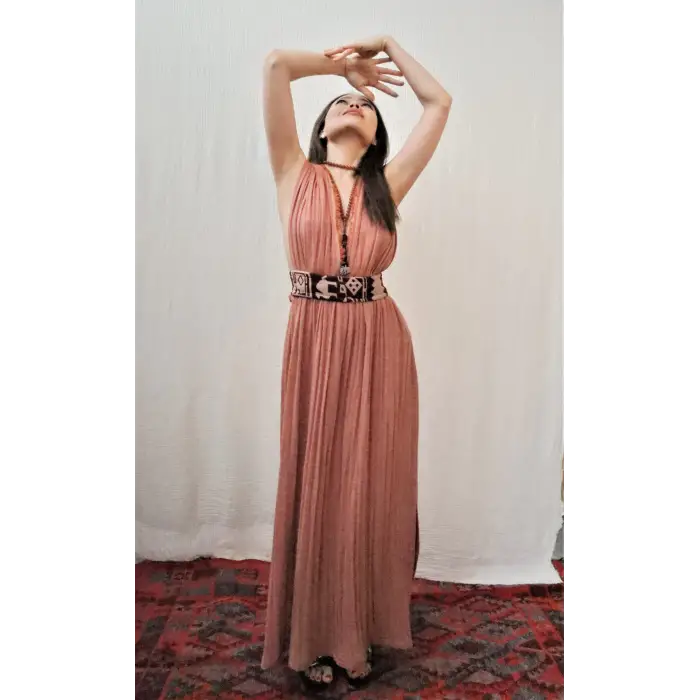 AZİZE BOHEM STİL MÜSLİN ELBİSE / Vintage Turuncu