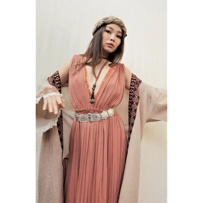 AZİZE BOHEM STİL MÜSLİN ELBİSE / Vintage Turuncu