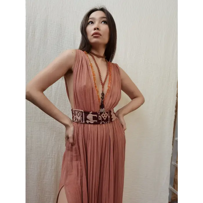 AZİZE BOHEM STİL MÜSLİN ELBİSE / Vintage Turuncu