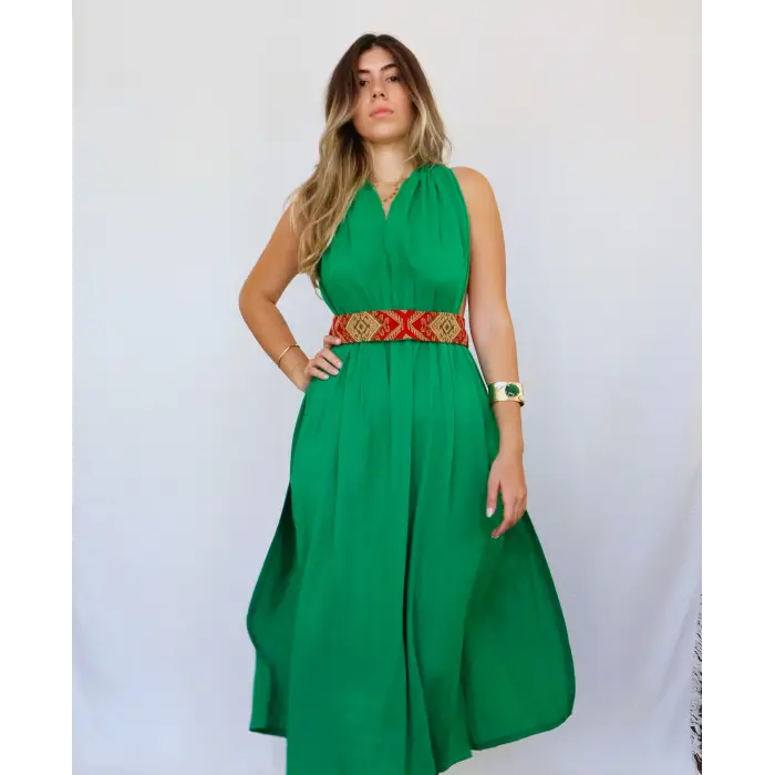 AZİZE BOHEM STİL MÜSLİN ELBİSE / çimen