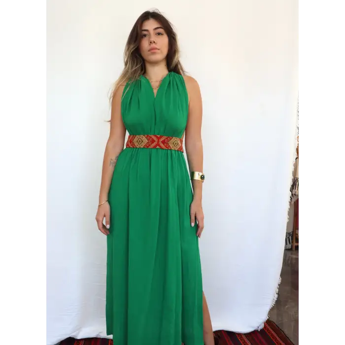 AZİZE BOHEM STİL MÜSLİN ELBİSE / çimen