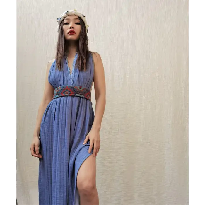 AZİZE BOHEM STİL MÜSLİN ELBİSE / Vintage Mavi