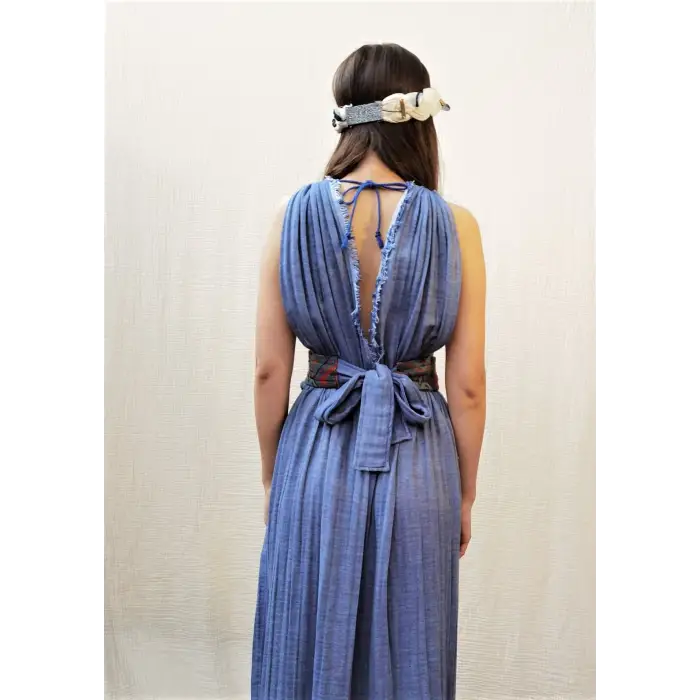 AZİZE BOHEM STİL MÜSLİN ELBİSE / Vintage Mavi