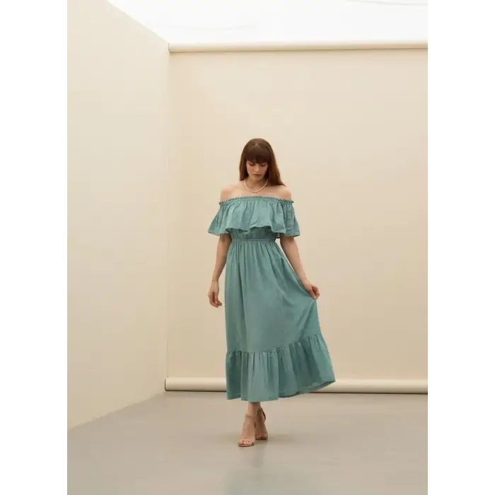 DEMRE PAMUK FİSTO ELBİSE / Petrol