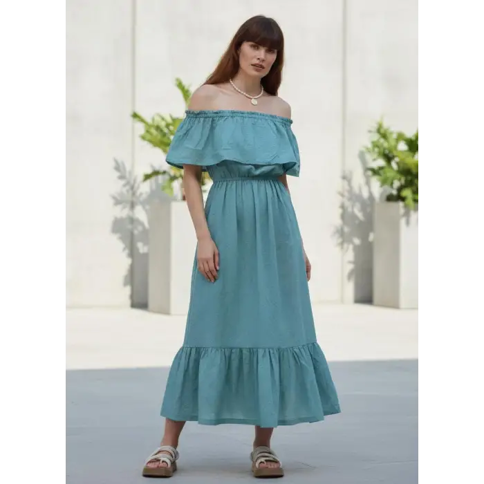 DEMRE PAMUK FİSTO ELBİSE / Petrol