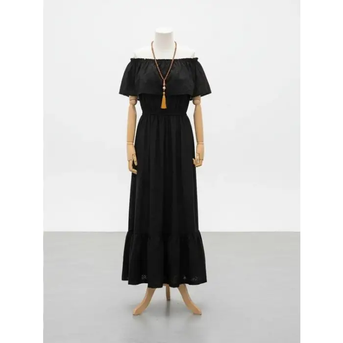 DEMRE PAMUK FİSTO ELBİSE / Siyah