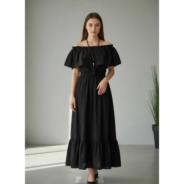 DEMRE PAMUK FİSTO ELBİSE / Siyah