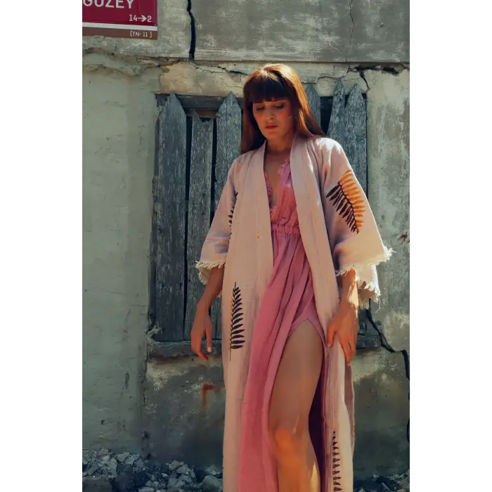 FERNS TAHTA BASKILI MÜSLİN KAFTAN