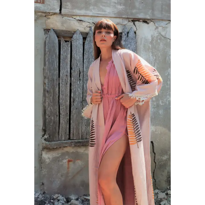 FERNS TAHTA BASKILI MÜSLİN KAFTAN