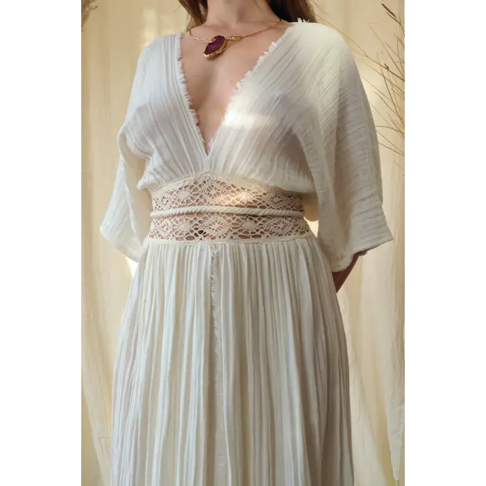 HELEN BELİ DANTELLİ MÜSLİN ELBİSE