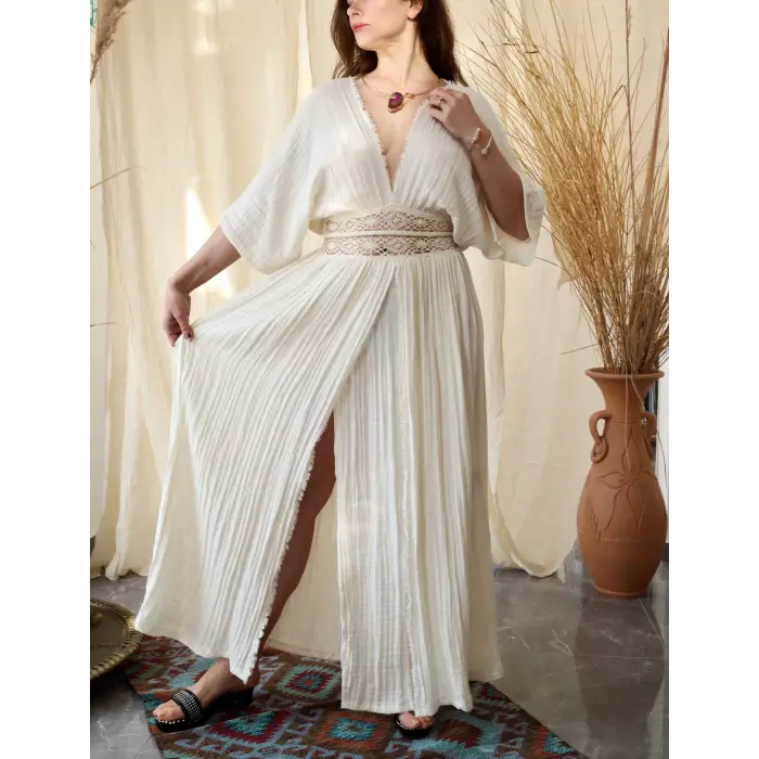 HELEN BELİ DANTELLİ MÜSLİN ELBİSE