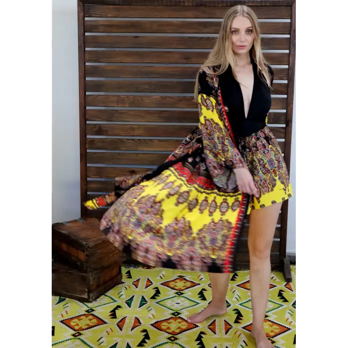 JAKARTA ŞAL DESEN VİSKON KİMONO & ŞORT TAKIM