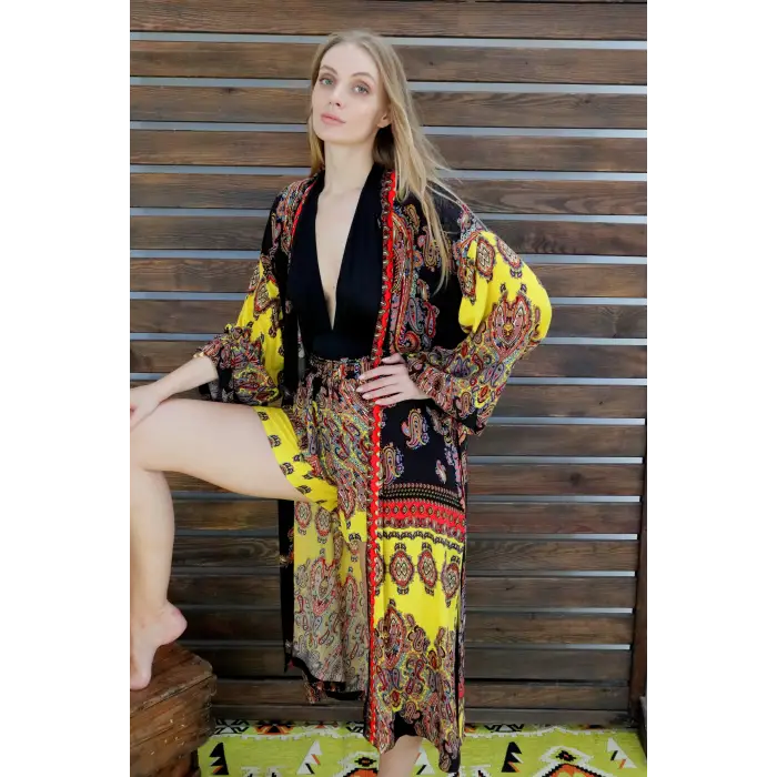 JAKARTA ŞAL DESEN VİSKON KİMONO & ŞORT TAKIM