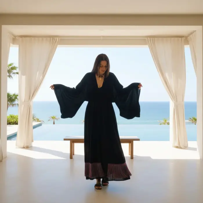 JÜLİDE PÜSKÜL DETAYLI KAFTAN / Siyah