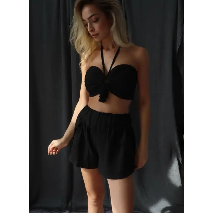 KISS CROP & ŞORT TAKIM / siyah