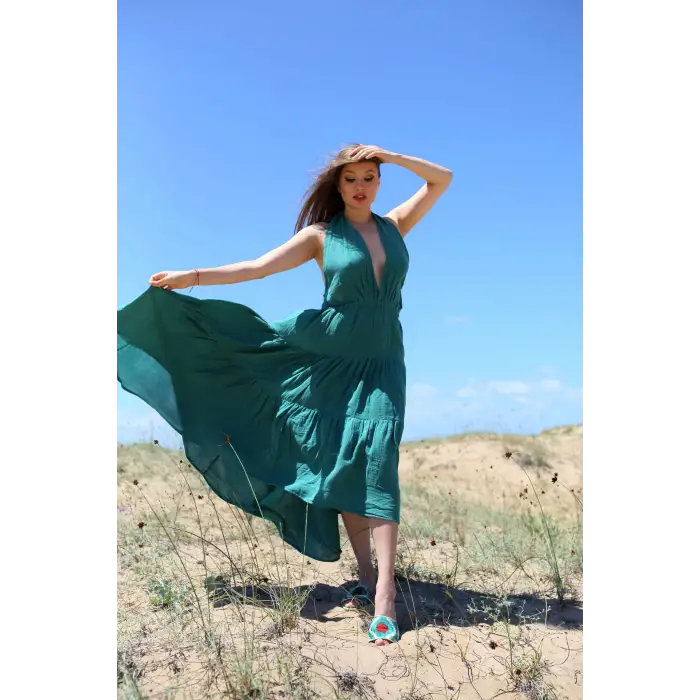 EVA KATLI SIRTI AÇIK MUSLİN BOHO ELBİSE